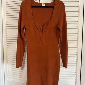 Elegant Pumpkin Rust Long Sleeve Dress
